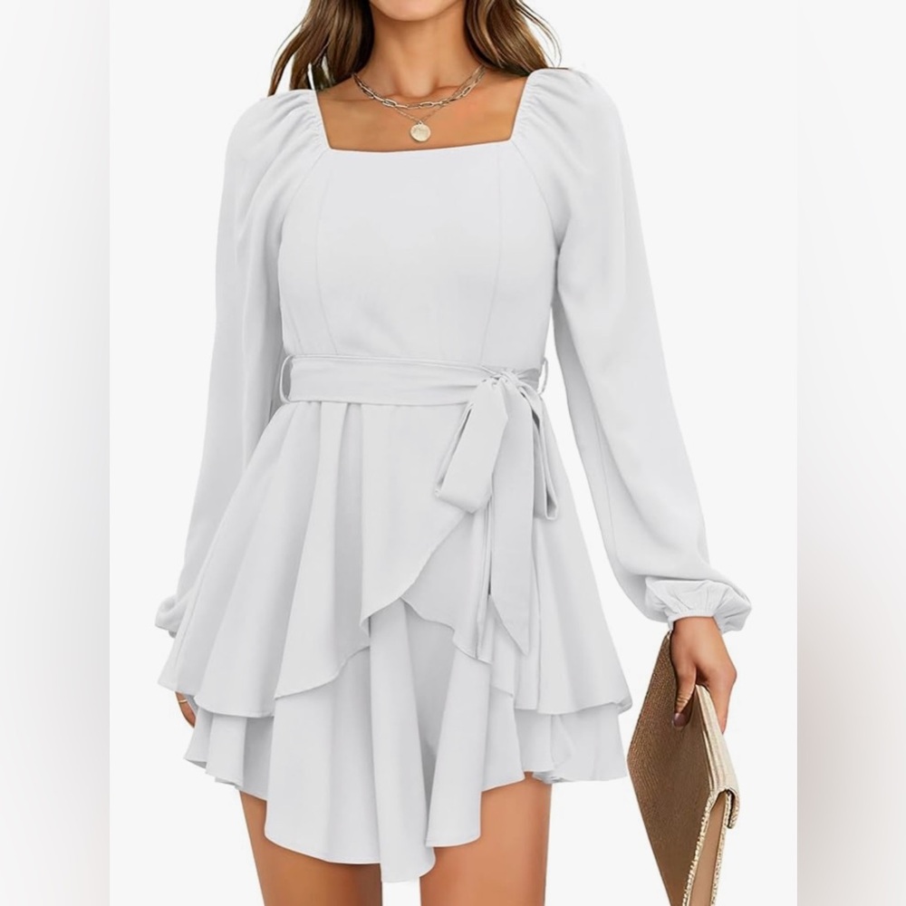 White long sleeve mini dress